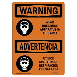 OSHA Waring Sign - Wear Breathing Apparatus Bilingual | Vinyl Label Decal | Protect Your Business, Construction Site, Warehouse & Shop Area | Made in The USA