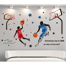 Amoda 3D Basketball Player Dunk Star Wall Sticker Sports Wall Removeable Art DIY Murals Decoration for Boys Room Living Room Bedroom Somebody Has to Win So Why Not Be Me