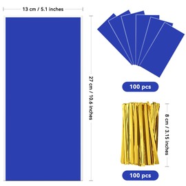 Lecpeting 100 Pcs Cellophane Treat Bags Plastic Goodie Storage Bags Party Favor Candy Bags with Twist Ties for Gift Wrap Birthday Wedding Baby Shower Christmas Party Supplies (Blue)