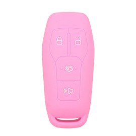 SEGADEN Silicone Cover Protector Case Holder Skin Jacket Compatible with Ford Mustang Fusion Explorer F-150 Edge 4 Button Smart Remote Key Fob CV2716 Pink