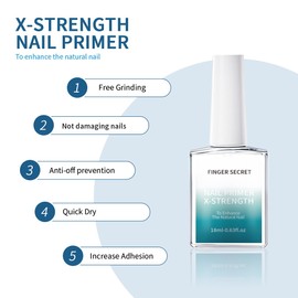 Finger Secret X-Strength Nail Primer for Gel Nails - 18ml Professional Prep Solution for Acrylics & Gel Polish, Salon Grade Primer Enhances Adhesion, Long Lasting Manicures