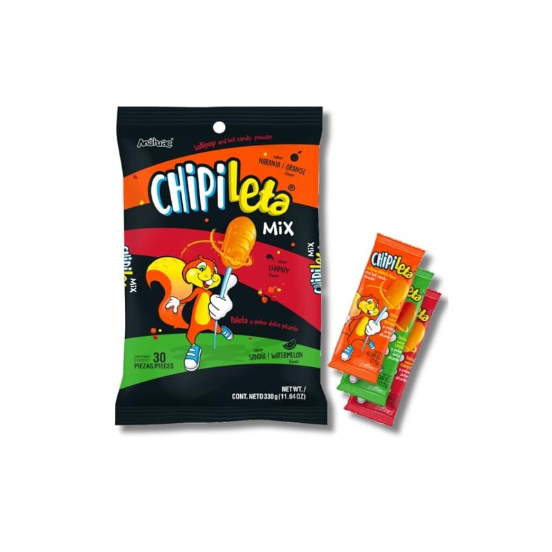 Generic Anahuac Chipileta Mix Paleta Lollipop Candy Orange, Chamoy, and