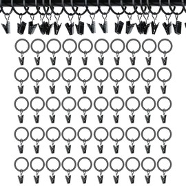 SUpoetry Pack of 50 Curtain Rings, Curtain Rings with Clips, Shower Curtain Rings Clips, Metal Curtain Rings for Curtains and Curtain Poles, 25 mm Inner Diameter (Black)