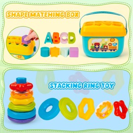 Montessori Baby Toys for Ages 6–18 Months with Sensory Shape Sorter Matching Game Toy Stacking Ring Soft Building Blocks Developmental Learning Toys for Toddlers 1+ Year Old