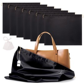 Ewen 23.6x19.6in Satin Dust Bags for Handbags, 7 Pack of Black Storage Bag for Shoes and Boots, Dustproof Silk Bags with Drawstring for Travel, Dust Cover Bag for Purse Clothing, Closet Organizers