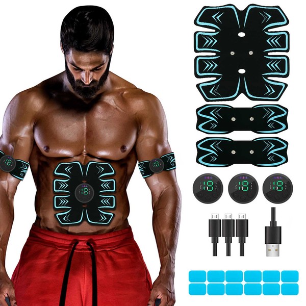 SPORTLIMIT Abs Stimulator, USB Rechargeable Portable Fitness Workout Equipment with 10pcs Free Gel Pads for Men Woman, The Latest Model 6 Modes, 19 Levels of Intensity