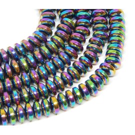 Pack of 85 Hematite Beads 6 mm x 2.5 mm Flat Round Spacer Metal Disc Coin Non-Magnetic Synthetic Hematite Loose Beads Charms (Rainbow)