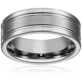 Tungsten Carbide 8 mm Flat Wedding Band Ring Satin Finish Center Grooved Edges Size 12.5