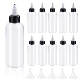 Swpeet 15Pcs Clear Dispensing Bottles with Small Funnels Kit, 4oz Boston LDPE Plastic Bottle, 100ML Empty Squeeze Dropper Bottles with Twist Top Cap Kit for Inks Oils Liquids, Plastic Squeeze Bottles