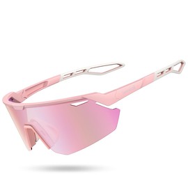 Lamicall Polarized Cycling Sunglasses for Men Women - [24g Ultra-Light] UV400 Protection Sports Glasses for Running Driving Hiking Ski with TR90 Frame, Adjustable Nose Pad & Bendable Temples - Pink