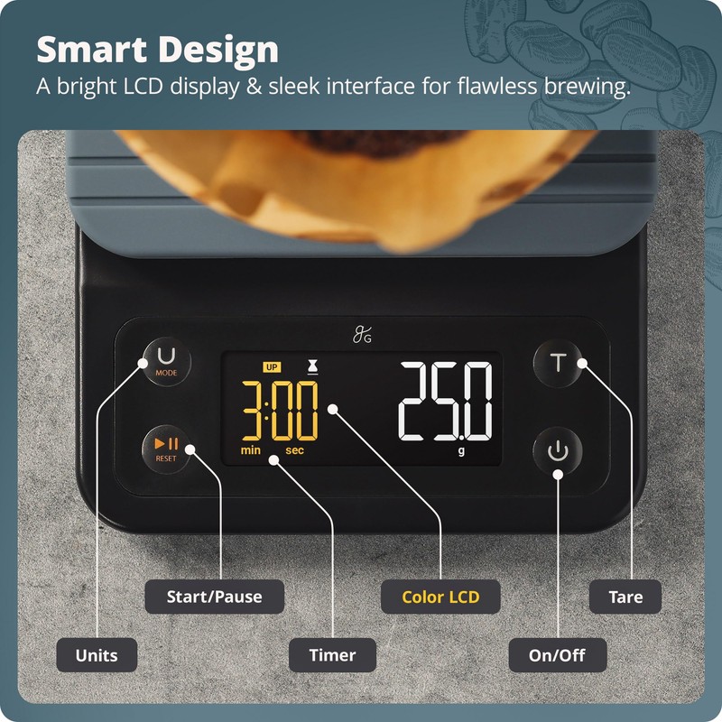 Greater Goods Digital Coffee Scale with Timer – Accurate 0.1g