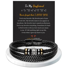 Birthday Gifts for Boyfriend from Girlfriend Leather Bracelets for Men Stainless Steel Black Braided Cuff Bangle Bracelet Anniversary Jewelry