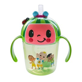The First Years Cocomelon Weighted Straw Cup - Spill Proof Toddler Straw Cups with Flip Top Cover - Transition Sippy Cups - Toddler Feeding Supplies - 7 Oz - Ages 6 Months and Up