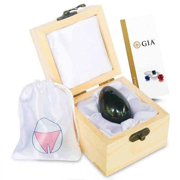 Nephrite Jade Egg | GIA Certified Medium Jade Egg | Jade Egg with Drilled Hole | Massage Stone for Healing | Jade Egg for Women | Jade Egg Kegel for Pelvic Floor Dysfunction -in Box with eCourse