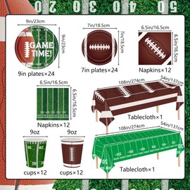 Xindtek - Kit de suministros para fiesta de fútbol, 24 unidades, incluye platos de cena, platos de postre, servilletas, tazas, mantel de plástico para decoraciones de fiesta de cumpleaños