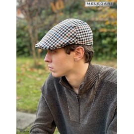 Melegari Piacenza Wool and Cashmere Checked Beanie Hat | Made in Italy, multi-coloured, 56