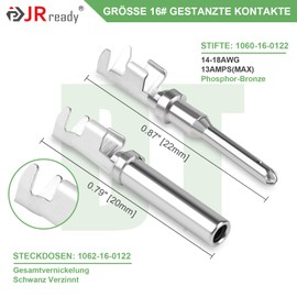JRready ST6255 German Pin & Socket Die Cut Contacts Kit 50 Pairs Size 16 Male Pins and Female Sockets Wire Thickness 14-18AWG for HD10 HDP20 HD30 DRC DT DRB DTV AEC STRIKE and JIFFY SPLICE Series