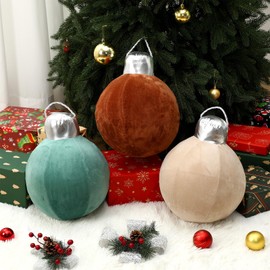 Sinmoe 3 Pcs Christmas Ball Pillows 12 Inch Round Velvet Christmas Shaped Throw Pillows Inflatable Ball Ornament Decor Cushion for Couch Chair Bed Living Room Lawn Porch Outdoor (Solid Color)