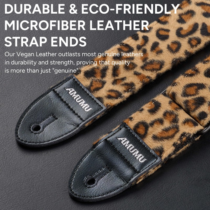Amumu Leopard Flocked Velvet Guitar Strap with Microfiber Leather Ends,