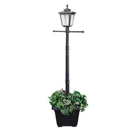 Koepom 76" Height Solar Lamp Post Lights with Planter, Die-Casting Aluminum Construction, Glass lampshade with Warm White LED, Suitable for Yard, Driveway, Garden and Patio Decoration, Matte Black