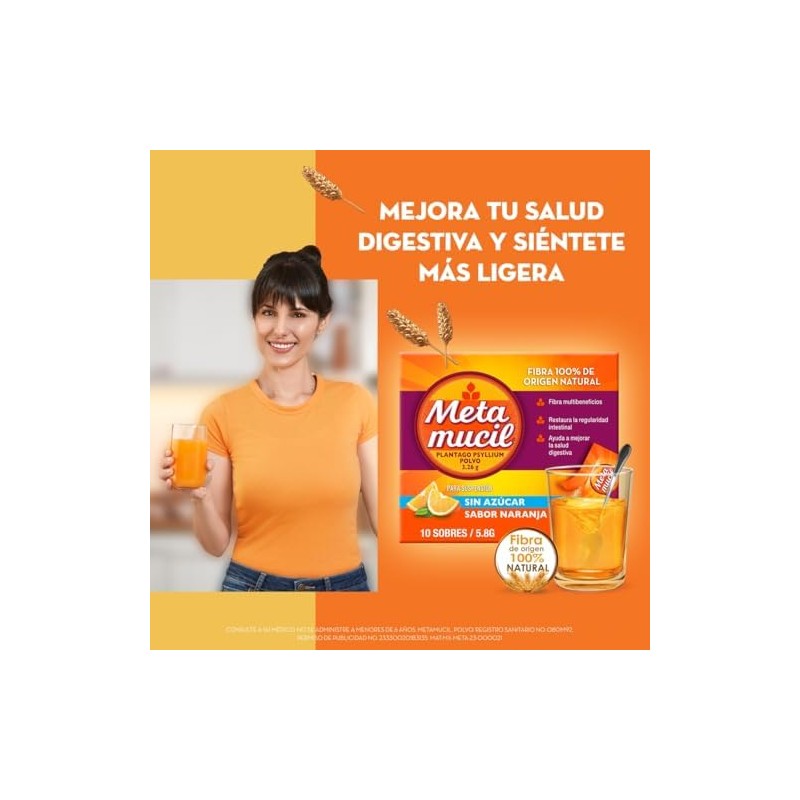 Metamucil Fibra Natural Sabor Naranja 10 sobres