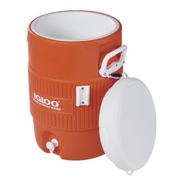 Beverage Jug, Orange With White Seat-Top Lid & Handles, 5-Gallons