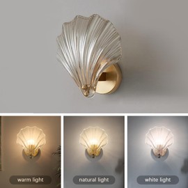 Aomesinc Indoor Wall Lights, Shell Shaped Wall Sconce Light, Shell Shaped Glass Sconces Wall Lighting, E14 Wall Lamp, Modern Wall Lights for Living Room/Bedrooms/Bedside (Amber)