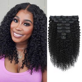 Humistwbiu Kinky Curly Clip ins Human Hair 3C 4A Curly Clip in Hair Extensions Full Head for Black Women Brazilian Remy Human Hair 8Pcs with 20Clips Natural Black Color 20 Inch
