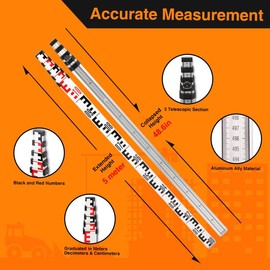 GEOLENI Aluminum Leveling rod Thickness 1mm Print E,With Carrying Bags and Rod level (5m)