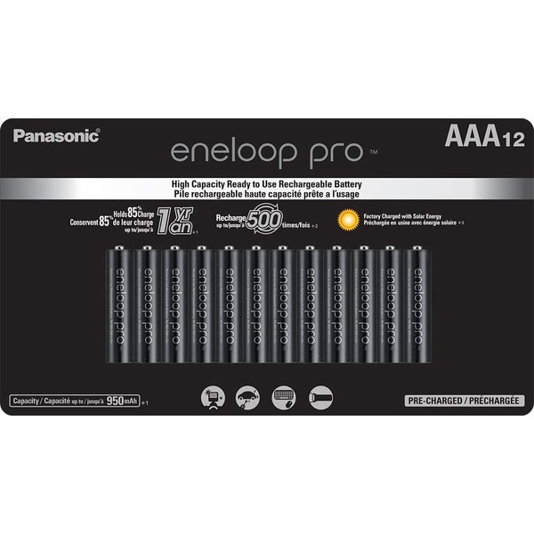 Panasonic BK-4HCCA12FA eneloop pro AAA High Capacity Ni-MH Pre-Charged Rechargeable Batteries, 12 Pack