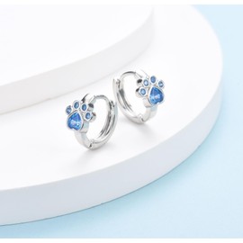Silver Hoop Earrings for Women Girls, Cat Dog Paw Print Hoop Earrings | Small Huggie Hoop Blue Cubic Zirconia Earrings Hypoallergenic Cute Cartilage Earrings Jewellery Gifts