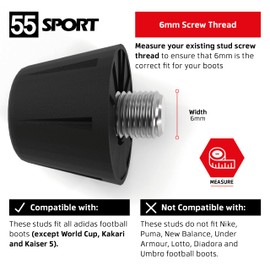 55 Sport X-Type Orbit Lightweight Nylon Replacement Football Studs - 12 Pack (8/11mm) - Black