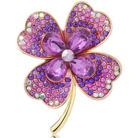 Four Leaf Clover Brooches for Women - Irish Brooch Pin Gifts Purple Lucky Crystal Badge, St Patricks Day Gift for Birthday Party Wedding Decoration