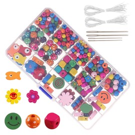 Qaestuan 400 Pieces Craft Colourful Wooden Beads, Children's Wooden Beads with Hole for Threading Craft Beads, DIY Beads Jewellery Set, for DIY Bracelets, Jewellery Necklaces, for Children from 2-6
