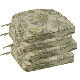 Supdurplus Outdoor Round Corner Seat Cushion, 17"x16"x2", Set of 4, Non Slip Seat Cushion Pads with Removable Cover for Patio Furniture, Garden Yard Lawn, Dark Green Vine