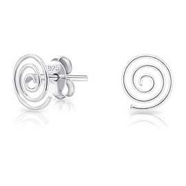 DTPsilver® SMALL 925 Sterling Silver Studs Earrings - Swirl Spiral - Dimension: 7 x 8 mm