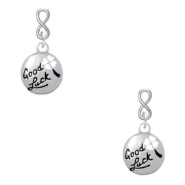 Delight Jewelry Silvertone Good Luck Disc with Cutout Four Leaf Clover Silvertone Infinity Post Earrings
