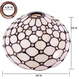 WERFACTORY Tiffany Lamp Shade Replacement 12X10X6 Inch Cream Amber Stained Glass Bead Lampshade Only 1-5/8-Inch Fitter Opening for Arched Floor Lamp, Torchiere Lamp, Pendant Light S005 Series