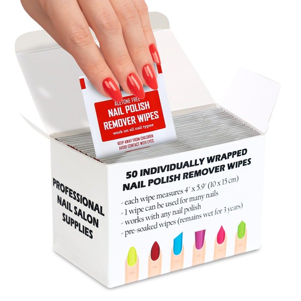 Nail Polish Remover Pads - 100% Non-Acetone - 50 Pack