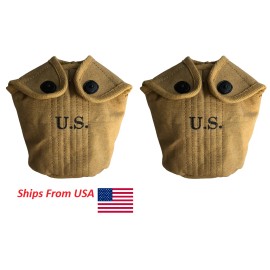 U.S WW2 M1910 Canteen Water Bottle Webbing Canvas Cover Khaki (Pack of 2)
