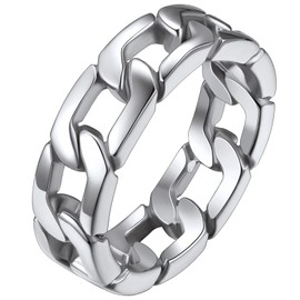 ChainsHouse Stainless Steel Ring for Men Cuban Link Chain Ring Bands Finger Ring Size 10