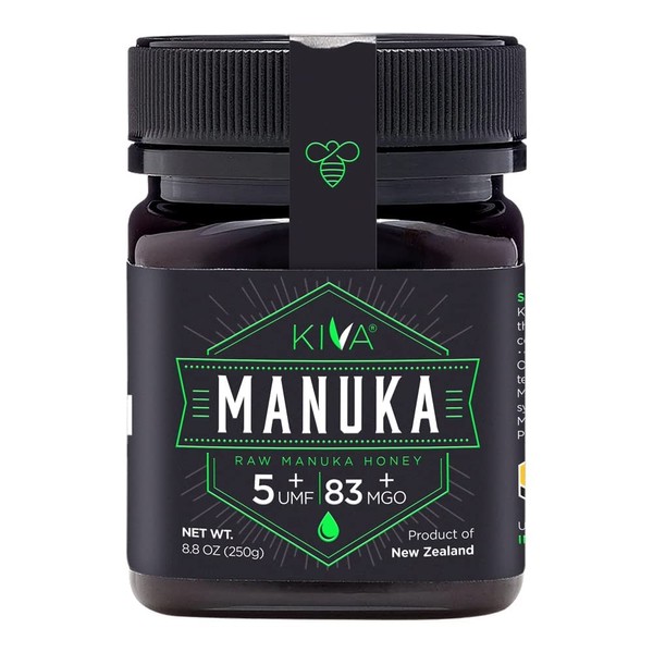 Kiva Raw Manuka Honey, Certified UMF 5+ | MGO 83+ | 100% Pure Genuine New Zealand (8.8 oz/250g Bottle) | Non-GMO | No Antibiotics | Traceable | UMF & MGO Certified