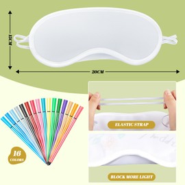 16 Pieces White Eye Masks Sublimation Coverings Sleep Shade Blindfold Eye Covering Color Your Own Eye Covering with 16 Fabric Marker Pens and a Bag DIY for Travel Game Sleepover Party Supply