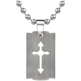 PEORA Genuine Titanium Cross Pendant Necklace for Men and Women, Sleek Razor Blade Shaped Dog Tag, Brushed Matte Finish, 18+4 inch Stainless Steel Ball Chain