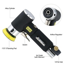 Mini Air Orbital Sander 1/2 /3 Inch DA Action Random Orbit Sander Polisher with 25mm/50mm/75mm Sanding Pad and 30PCS Sanding Discs