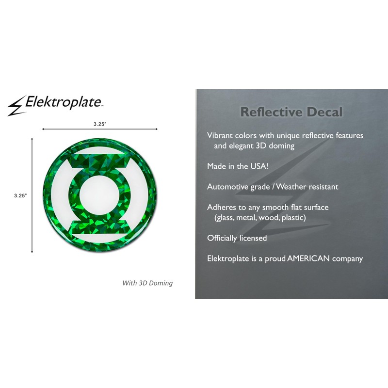 Elektroplate Officially Licensed DC Comics Green Lantern Automotive Reflective Domed