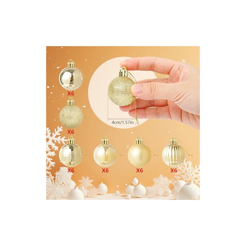 36 PCS Esferas Navideñas de 4 cm, Set con 6