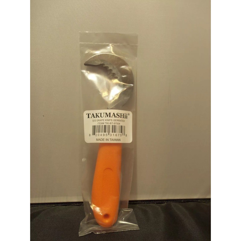 TAKUMASHii 6 1/2" Harvest Knife, Grape, Melon ,3"Curved Serrated Stainless