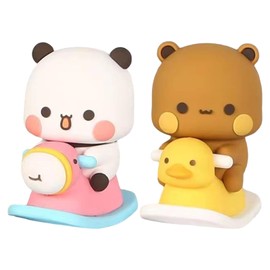 Quixotical 2 pcs Bubu Dudu Bobblehead, Sweet Lovely Panda Figure, Panda Bear Kawaii Car Decorative Ornament, Collectible Table Decoration, for Office, Desktop, Room, Car Decoration Sculpture Bear