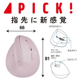 Digio2 Z4521 Mini Ergonomic Bluetooth Mouse, Quiet, 5 Buttons, BlueLED, Pink